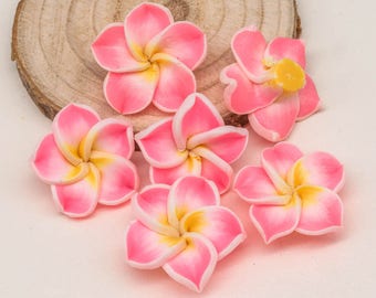 Pink Flower Beads, 10pcs, 20mm, Polymer Clay Beads, Fimo Flowers -B2043