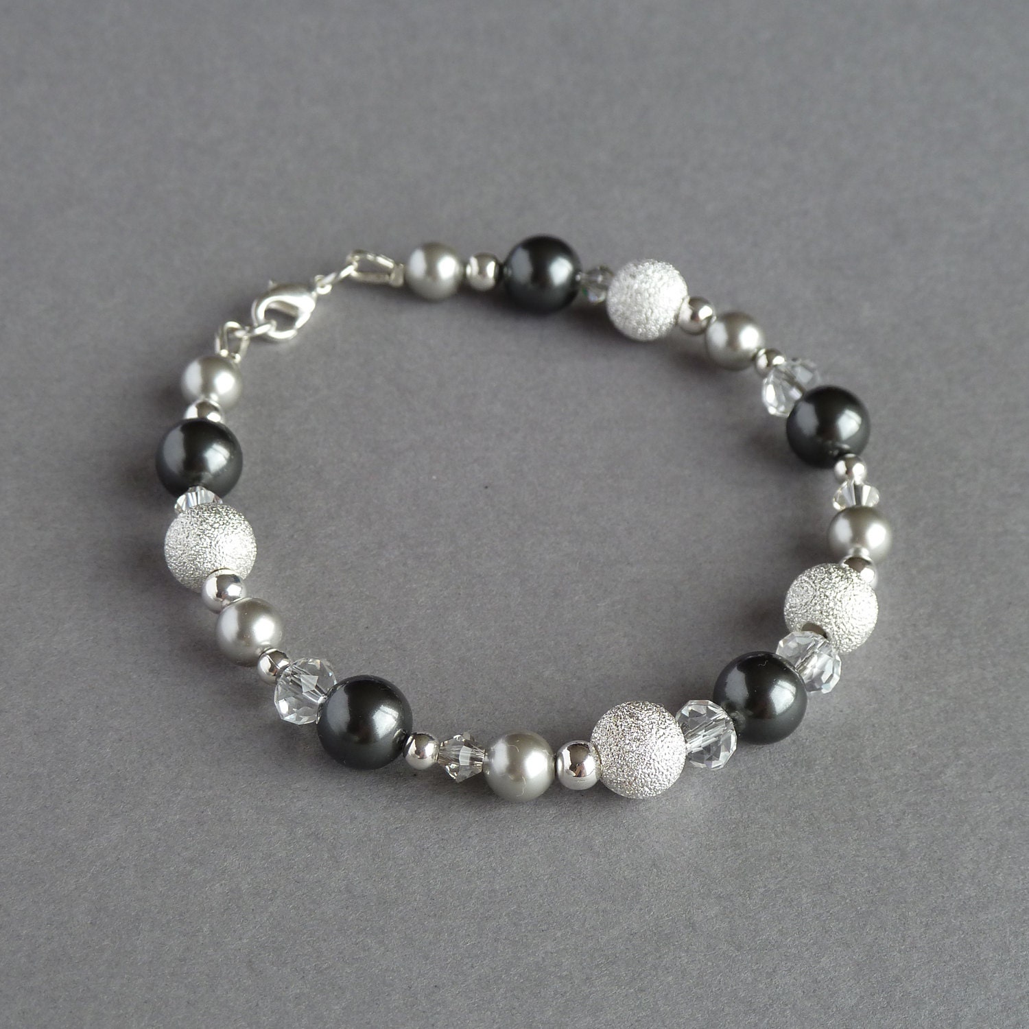 Dark Grey Stardust Bracelet Black Pearl Bridesmaids Jewelry