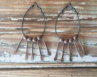 Oxidized Copper Paddle Earrings