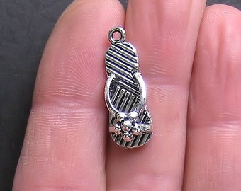 6 Flip Flop Charms Antique Silver Tone 3D Endless Summer - SC177