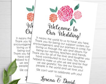 Wedding Welcome Letters, Destination Wedding, Wedding Welcome Bag, Wedding Itinerary, Wedding Welcome Note, Welcome Bag Card, Thank You Card