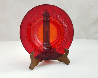 Vintage Ruby Red Glass Plate, Rare Moon and Stars Dessert Plate, Ruby Red Pressed Glass, Moon and Stars Collectible Glass, Holiday Decor