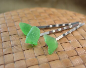Green Sea Glass Bobby Pins (Set of 3)