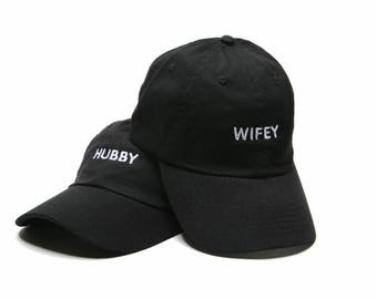 Wifey Hubby, Wifey Hubby Hats, Wifey Hat, Hubby Hat, Embroidered Baseball Caps, Adjustable Strap Back Baseball Cap, Low Profile, Black