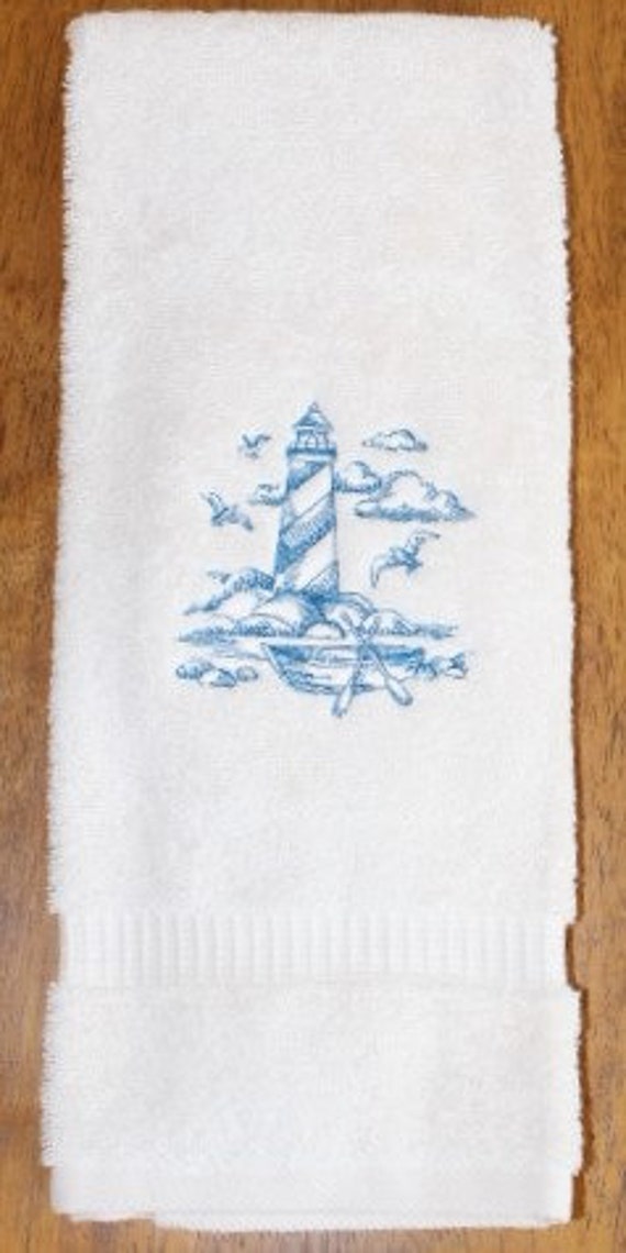 Lighthouse Hand Towel Embroidered lighthouse guest towel