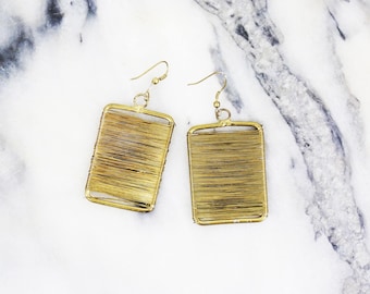Reserved Vintage Avant Garde Muted Gold Square Wrap Around Earrings