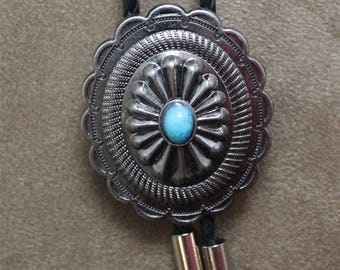 South West Oval Turquoise Inlaid Bolo Tie
