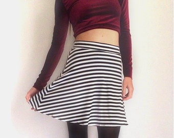 Black and White Striped Skater Skirt