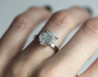 Raw Diamond Ring, Raw Diamond Engagement Ring, Grey Raw Diamond Ring, White Raw Diamond Ring, Unique Raw Diamond Ring, Diamond Engagement