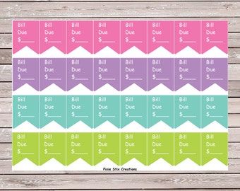 Bill Due Page Flag Set of 32 Planner Stickers Erin Condren Planner Stickers, ECLP, Filofax, Kikki K, Mambi, Happy Planner