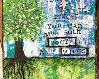 Roots & Wings Mixed Media Art Print on Wood