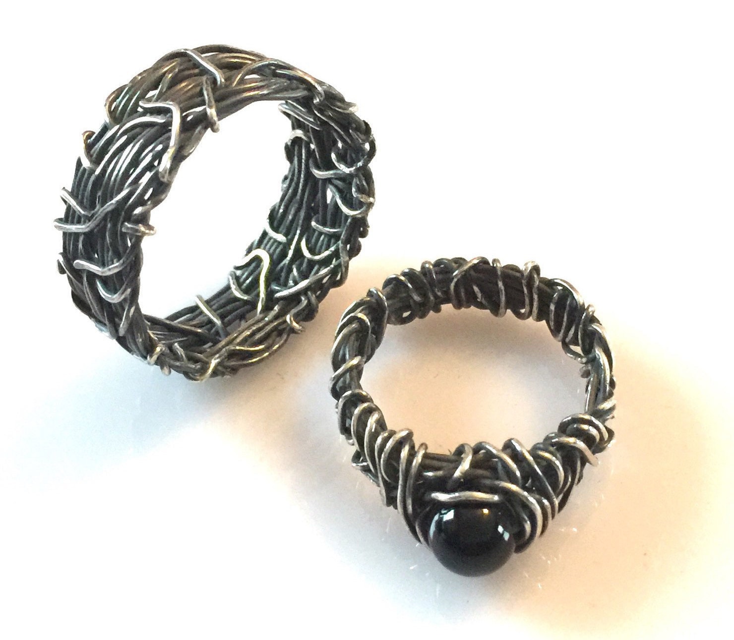 His and Hers Wedding Rings Matching Wedding Bands Vintage I would be honored to create this his and hers wedding ring set in oxidized sterling silver with an onyx stone. It is designed to reflect the matrimony of uniqu