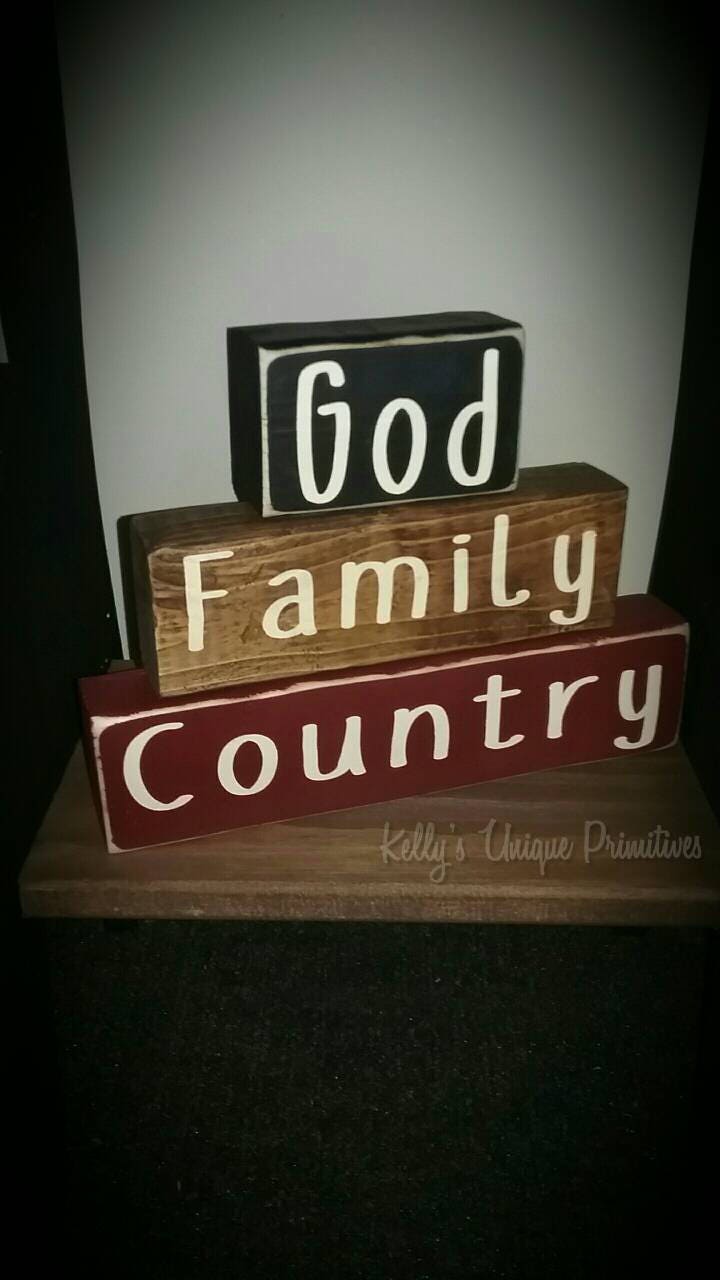 God Family Country Wooden Block Sign Country Decor Rustic Home