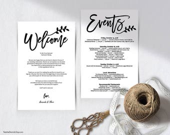 Wedding Welcome and Itinerary card, editable PDF template, Timeline card, Wedding weekend, welcome bag, welcome box, rustic theme (TED450_1)