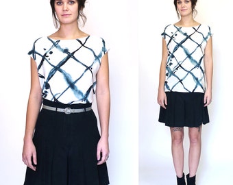 Hand painted silk top. WIRE FENCE Made to order.