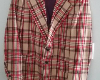UTEX Vintage Plaid Blazer, Plaid Wool Jacket, Red Plaid Tartan Blazer, Men's Vintage Plaid Blazer, Plaid Sport Jacket, Wool Suit Jacket