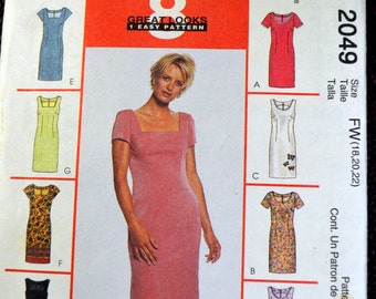 Plus Size Sewing Pattern McCall's 2049 Misses' Dress Size 18-20-22 Bust 40-42-44 inches UNCUT Complete