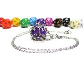 Removable Opaque d20 Necklace - Choice of Colors - Stainless Steel Chainmaille