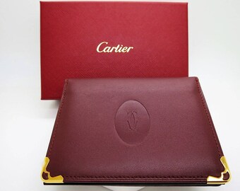 CARTIER PASS/ID/Credit Card Holder ~ Signature Burgundy with Certificate & Box