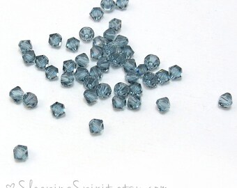 Swarovski Crystal Bicones, 24 Indian Sapphire Blue-Gray Swarovski Crystal Beads, 4mm Bicones, Genuine Swarovski Crystal Beads, Item 150B