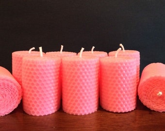 Hot pink hand rolled beeswax candle