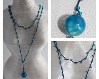 Milky turquoise beaded necklace and hook