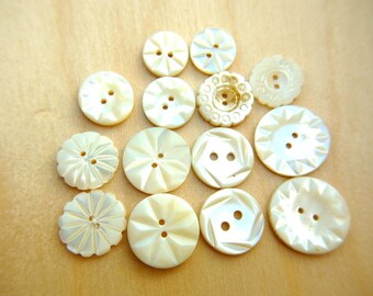 14 Buttons, shell antique vintage RARE buttons