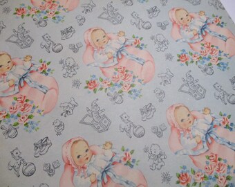Vintage Gift Wrap-Wrapping Paper-Baby-Children-Shower-Pastels-Retro-Mid Century-Full Sheet-Wrapping Paper