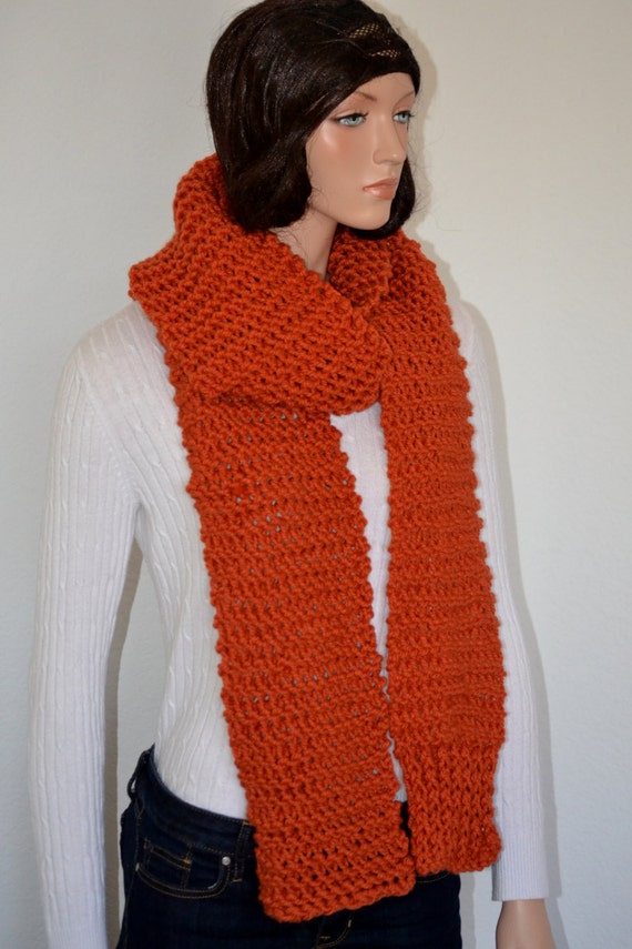 Knitted Orange Scarf Winter Fashion Scarf Knit Orange Scarf