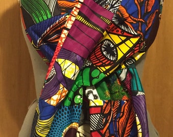 Extra Large African Wax Print 100% Cotton Infinity Scarf Patchwork 8ft Loop!