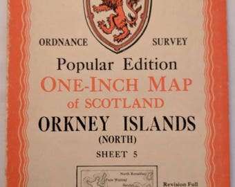 Original Vintage Ordnance Survey Popular Edition One-Inch Map of Scotland Orkney Islands (North) Sheet 5 published 1948