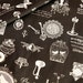 Black kawaii Japanese cotton/linen fabric 110x100cm, antique, lace, birdcage