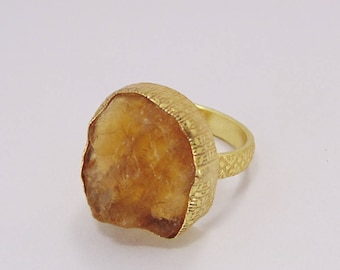 18k Gold Vermeil Ring - Raw Citrine Ring - November Birthstone Ring - Natural Stone Ring - Designer Ring - Statement Ring - Christmas Ring