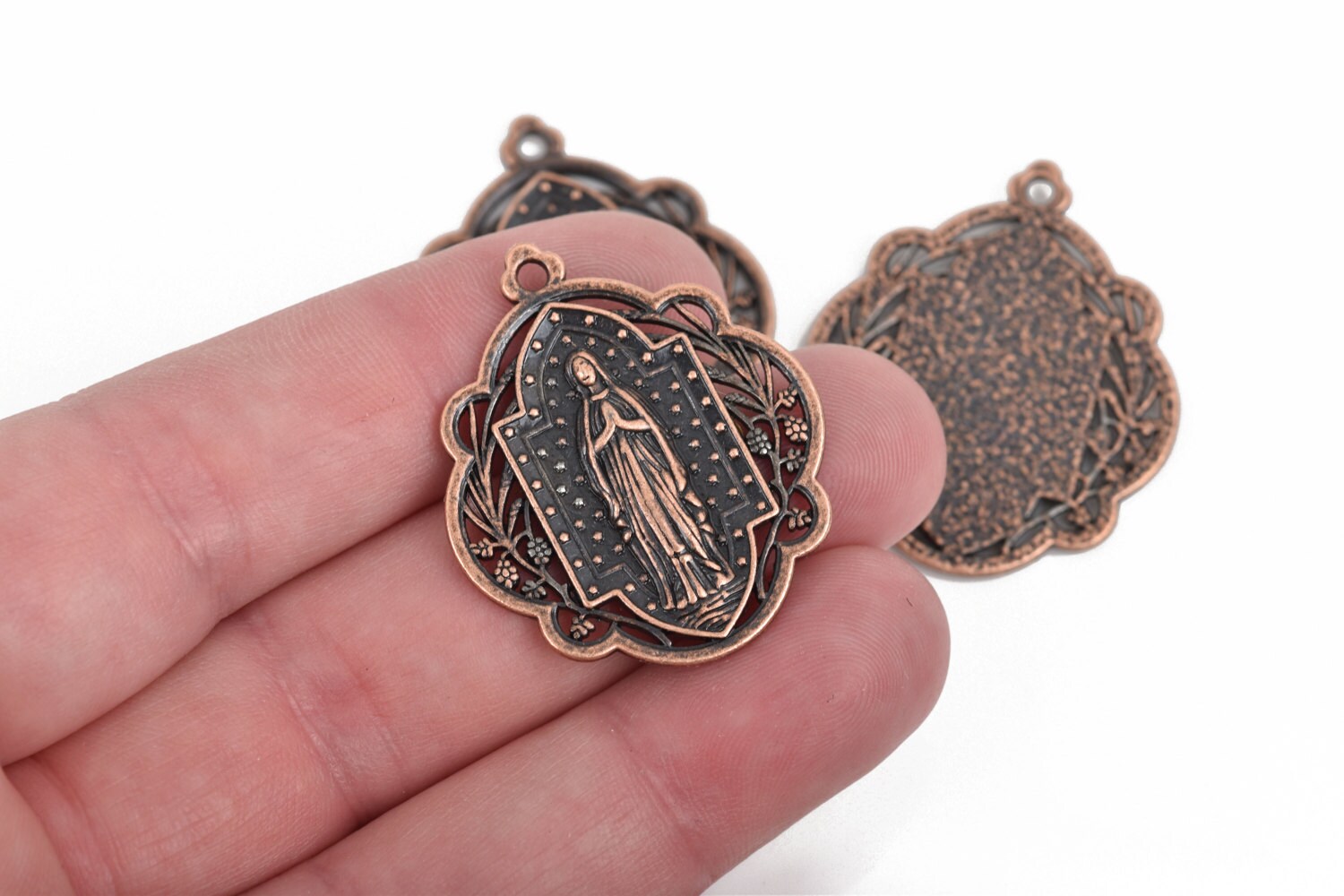 5 Copper Relic Charm Pendants religious medal coin charms