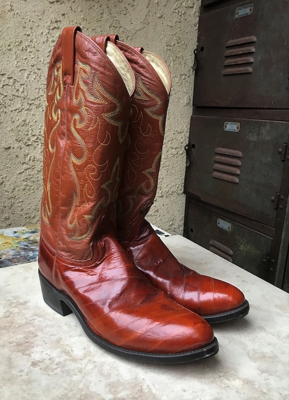 DAN POST Vintage Cowboy Boots Exotic Eel Skin Size 9D Mens