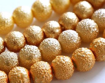 50pcs 8mm Mix Golden Matte Pearlized Glass Beads GPB8MM