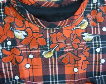 custom Plaid dress - flight of chickadees nonettes in poppies... rock fall ' rockin!