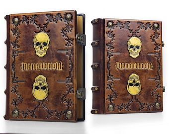 8" x 10" - Memento Mori, large leather journal - 600 pages - Skull journal - medieval sketchbook - magician book - Gamer Handbook - Ambigram