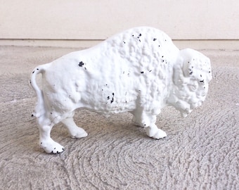 1930s Art Smithy White Buffalo Cast Iron Coin Bank.Collectible Bison Metal Art Figurine Statue.Rare Hard to Find Rustic Decor Buffalo Gift