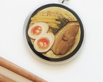 Ramen lover keychain, ramen bowl charm, chashu ramen with eggs, japan inspired gift, foodie gift keychain