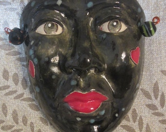 Ceramic Art Mask, OOAK Mask, Mardi Gras Wall hanging, collectible