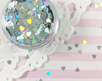 3mm Silver Holographic Heart Glitter | Solvent Resistant Glitter