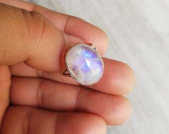 Moonstone ring, Blue Fire moonstone ring, sterling silver ring , healing ring, natural rainbow moonstone ring, charm moonstone ring,gift her