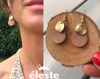 Wedding earrings, nude leather original evening attached hypoallergenic and anti oxidant