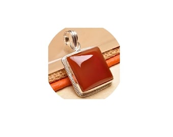 Red Onyx Pendant , Square Pendant , Sterling Silver Red Onyx Pendant