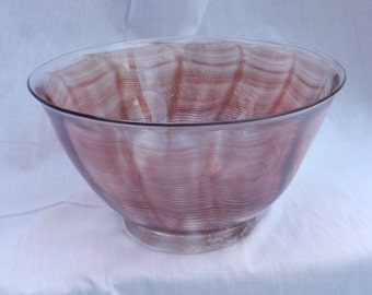Handblown copper ruby glass bowl with spiderweb pattern