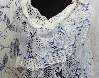 Handmade Shawl "Snow Charming" white knitting shawl handmade, Handmade shawl, Russian shawl, White mohair shawl, Wedding shawl