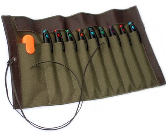 Canvas & leather-pencil role case, OLIVE