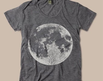Womens FULL MOON Shirt Print Vintage Boho Bohemian Slouchy Short Sleeve T shirt Halloween Tee Top Alternative Apparel S M L More colors