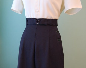 1930s 1940s belted high waisted wide leg navy or black wool gabardine slacks custom made for your size
